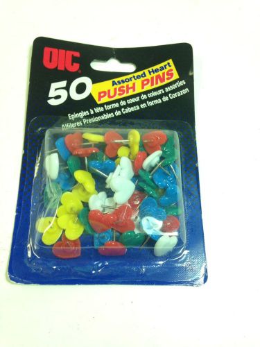 Officemate Oic 50 Pack Push Pins, Heart Shape, Assorted Colors (92805)