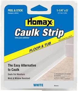 Homax 3430 Caulk Strip Floor and Tub 1-1/4 in x 5 ft  Peel and Stick White