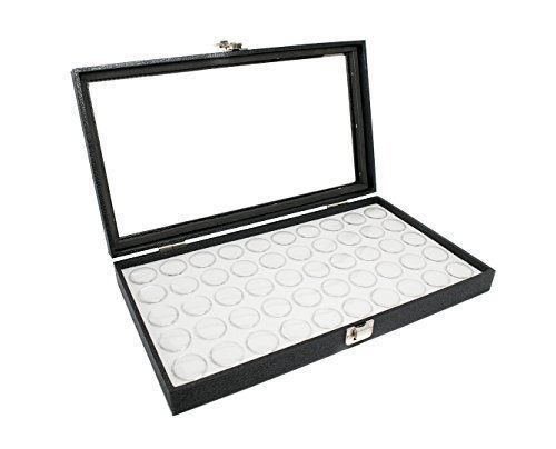 Glass Top Jewelry Display Case Box White 50 Gem Jars New