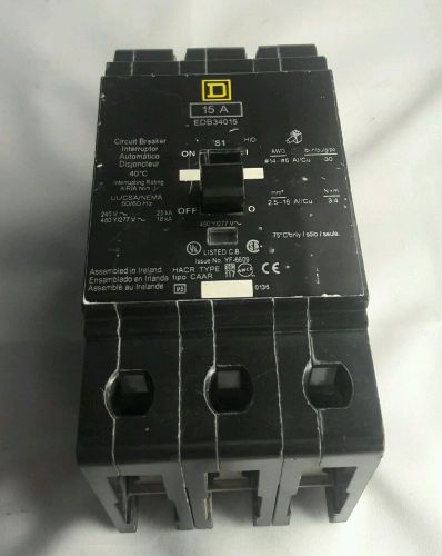 Square D EDB34015 Circuit Breaker, 15 Amp, 480 Volt, 3 Pole,