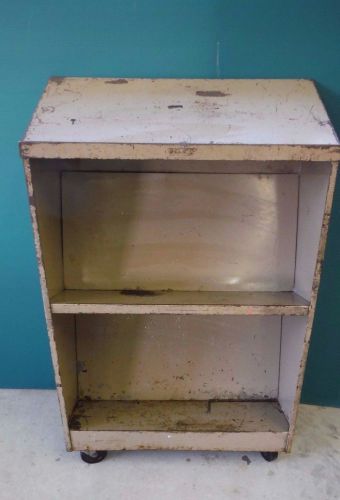 Vintage~metal~industrial book shelf~podium~rare~rolling cart~patina~steampunk for sale
