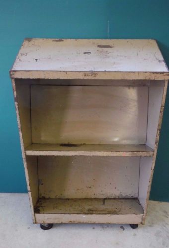 Vintage~Metal~Industrial Book Shelf~Podium~Rare~Rolling Cart~Patina~Steampunk