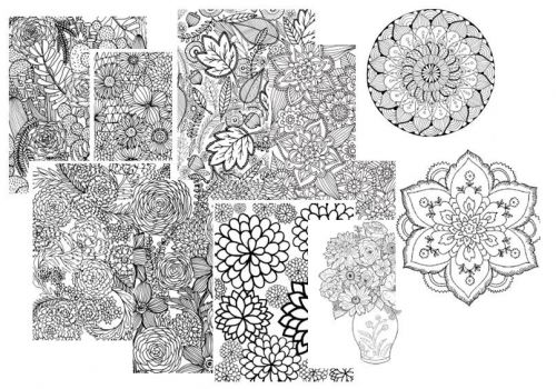 Lot of 50 Desing Paper Coloring Flower Page &#034;ONLY Printable A4 PDF&#034;