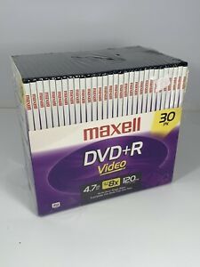 New Sealed Maxell DVD+R RW Video 30 Pack 4.7 GB 8X 120 Min. w/ Individual Cases