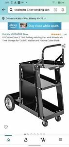 3 Tier Iron Rolling Welding Cart with Tank Storage for TIG MIG Welder Black New