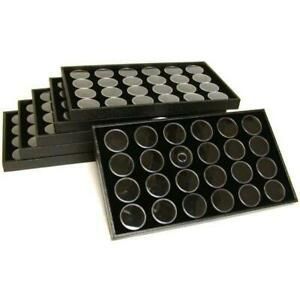 6 24 Black Foam Gem Jars with Jewelry Stackable Display Trays 14 3/4&#034; x 8 1/4&#034;