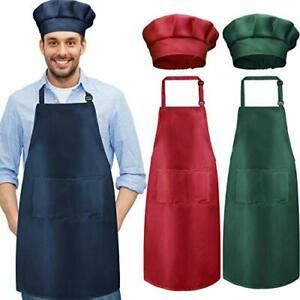 6 Pieces Chef Apron Set Kitchen Apron and Chef Hat Christmas Adjustable Apron wi