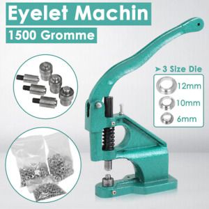 Hand Press Grommet Eyelet Machine 3 Dies&amp;1500PCS Grommets 6/10/12mm Banner Tool