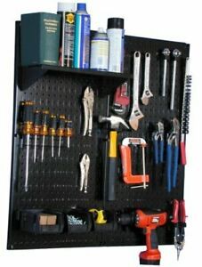 Metal Pegboard Utility Tool Storage Kit with Pegboard and Accessories Black