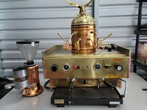 Moka D&#039;Oro Espresso &amp; Cappuccino Machine with Grinder Copper Brass 110V