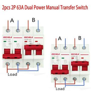2pc 2P 63A Dual Power Manual Transfer Switch For Generator Changeover Switch New