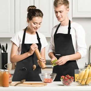 2Pack Black Adjustable Bib Apron Water Resistant Belt 2 Pockets Cooking Kitchen