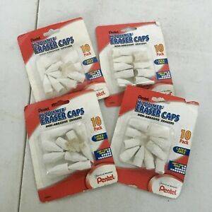 4 pack Pentel Hi-Polymer Non-Abrasive Latex-Free Eraser Caps, White, Pack of 10
