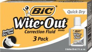 BIC Wite-Out Quick Dry Correction Fluid, 20 ml Bottle, Pack of 3
