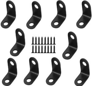 GFORTUN 10PCS Black Metal Corner Angle Brackets 90 Degree Joint Fastener Flat L-
