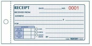 Rediform Money Receipt Book, Carbonless, 2.75 x 5.625 Each, White/Yellow
