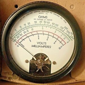 Vintage Simpson Volt Milliamperes Ohm Meter Gauge Model 85 W/Box Milliamp *NR*