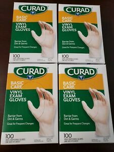 LOT 4 - CURAD 100 Basic Care Vinyl Exam Gloves Disposable One Size Fits Most NEW