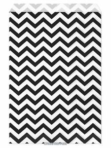 100 Flat Merchandise Paper Bags:4x6&#034;, Black Chevron Stripes on White