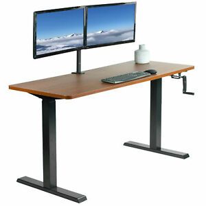 VIVO Manual 60” x 24” Stand Up Desk | Dark Walnut Table Top, Black Frame