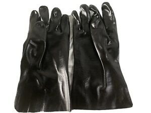 12 Pairs Safety PVC Coated Chemical Resistant Work Gloves, Black 12 Inch Large