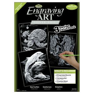 Foil Engraving Art Kit Value Pack 8.75&#034;X11.5&#034;- Turtle Sea Horse &amp; Dolphin