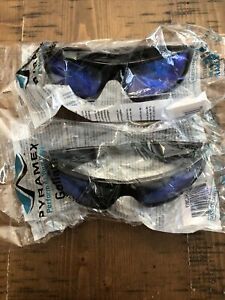 Lot of 2 Pairs SB5665D Goliath Ice Blue Mirror Lens Black Frame Safety Glasses