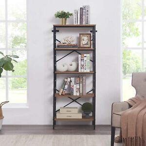 5 Tier Heavy Duty Metal Shelf Bookcase Bookshelf Storage Display Rack