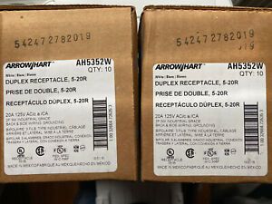 NEW LOT OF 20 Arrow-Hart AH5352W Duplex Receptacle, 20A 125V, 2P, 3W GRD