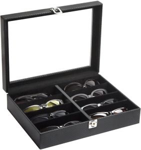 Jackcubedesign 8 Compartments Leather Eyeglass Display Organizer, Sunglass Stora