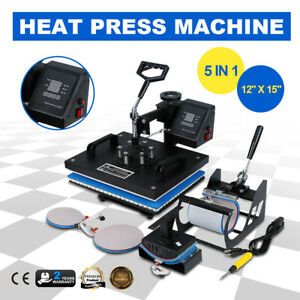 Heat Press Transfer Machine Sublimation 12&#034;x15&#034; Digital display 5IN1 T-Shirt Mug