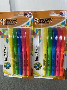 TWO (2) Bic BRITE LINER HIGHLIGHTER 5 color marker school office hi-lighter paks