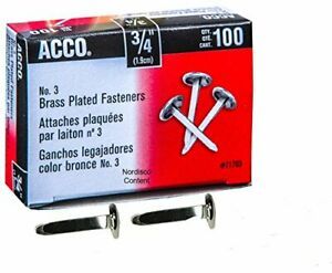 Brass Paper Fasteners, 3/4&#034;, Plated, 1 Box, 100 Fasteners/Box (71703)