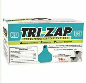 Y-Tex 1625003 Tri-Zap 100 Count Per Box Insecticide Fly Cattle Ear Tags Ranch Pa