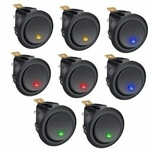 /8Pcs Round Dot Lighted Rocker Switch Toggle 20A 12V 8PCS Red+Blue+Green+Yellow