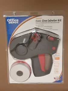 Office Depot OD202 Two Line Labeler Kit with Preloaded Labels and Ink Roller