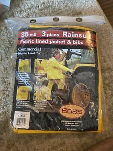 35 Mil Boss 3 Piece Rainsuit Commercial Polyester Lined Jacket &amp; Bibs Large