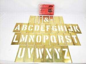 Vintage Reese&#039;s Adjustable Interlocking Stencils 3&#034; 33 pc BRASS Gothic