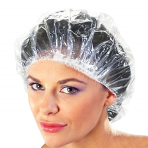 100+10 Disposable Clear Mop Mob Caps Clipped Hair Head Cover Shower Cap Plastic