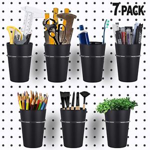 7 Sets Pegboard Bins with Rings, Ring Style Pegboard Hooks with Pegboard Cups,