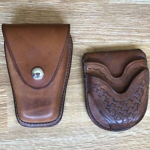 Lot Of Two Vintage Lewis Handcuff Pouches. Brown Leather.