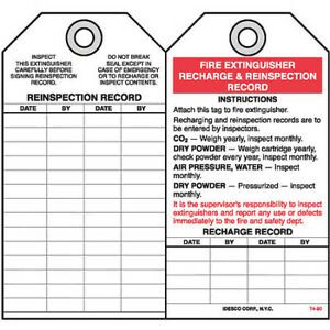 IDESCO SAFETY KAT490AC Fire Extinguisher Safety Tag,PK10