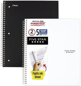 Five Star Spiral Notebooks, 5 Subject, College Ruled Paper, 200 Sheets, 11 x 8-1