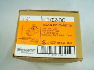 25 Bridgeport 1702-DC 3/4&#034; Quick Install Zinc Die Cast Set Screw Connector