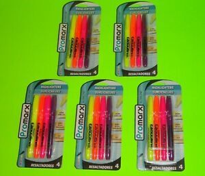 (20) Promarx Chisel Tip Thin Highlighter Marker 5 ea YELLOW+ORANGE+PINK+PURPLE