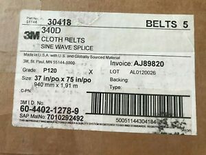 NEW 5 PACK 3M Cloth Belt 340D P120 Grit Wood Sanding Belt Film-lok  37&#034; x 75&#034;