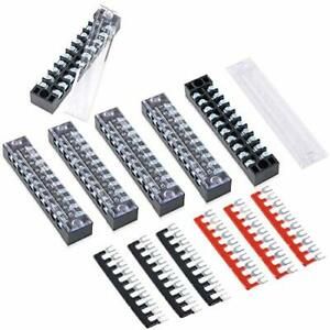 Hilitchi 6Pcs 10 Position Double Row Screw Terminal Strip 600V 15A and 6Pcs R...