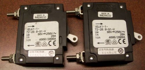 Lot of 2 - Airpax IELK1-1-72-20. 0-91-V Circuit Breakers - 20Amp - 80/250V - New