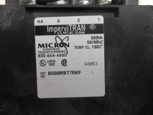 500 va transformer &#034;impervitran&#034; cat # b500mbt7rkf micron control transformers for sale