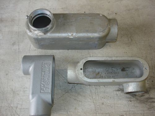 NOS LOT OF 3 CONDOLETS VARIOUS SIZES SHAPES CONDUITS NO COVERS